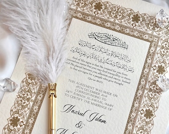 A3 Luxury Nikkah Certificate, Premium A4 Islamic Wedding Contract, Nikkah Nama, Muslim Marriage Certificate, Personalised Names, Quran Verse