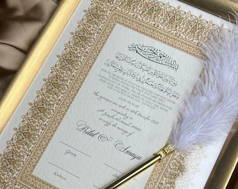 Luxury Nikkah Certificate, Premium A4 Islamic Wedding Contract, Nikkah Nama, Muslim Marriage Certificate, Personalised Names, Quran Verse