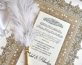 Gold Nikah Certificate, Premium Islamic Wedding Contract, Nikah Nama, Muslim Marriage Certificate, Personalised Gift for Couple