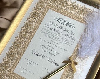 Luxury Nikkah Certificate, Premium A4 Islamic Wedding Contract, Nikkah Nama, Muslim Marriage Certificate, Personalised Names, Quran Verse