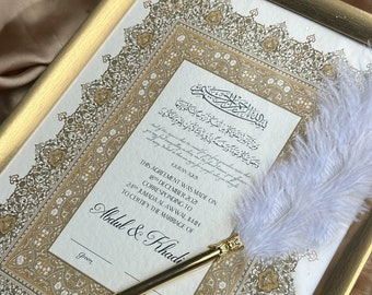 Certificat Nikah, contrat de mariage islamique, Nikah Nama, document de mariage musulman, impression dorée