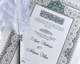Nikah Certificate, Islamic Wedding Contract, Muslim Marriage Certificate, Personalised Names, Persian Blue and Grey