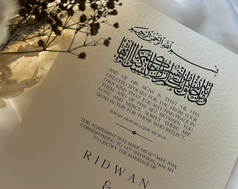 Nikah Certificate, Islamic Nikkah Contract, Muslim Marriage Wedding Contract, Nikah Nama, Luxury Personalised Couple Gift