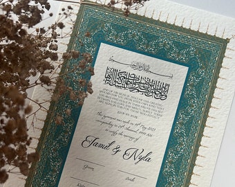 A3 Nikkah Certificate, Luxury Islamic Wedding Contract, Personalised Custom Nikah Nama, A3 Premium Textured Islamic Certificate, Quran Verse
