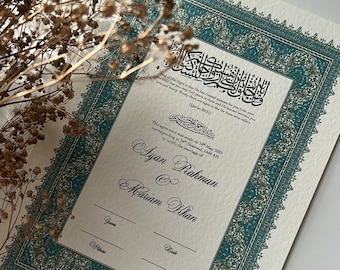 Luxury Nikkah Certificate, Premium A4 Islamic Wedding Contract, Nikkah Nama, Muslim Marriage Certificate, Personalised Names, Quran Verse