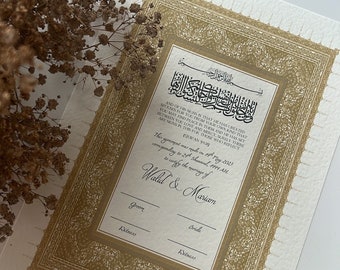 A3 Gold Luxury Nikkah Certificate, Premium Islamic Wedding Contract, Nikah Nama, Muslim Marriage Certificate, Personalised Name, Quran Verse