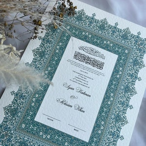 Luxus Nikkah Zertifikat, Premium A4 Islamischer Hochzeitsvertrag, Nikkah Nama, Muslimische Heiratsurkunde A4, Personalisierte Namen, Türkis