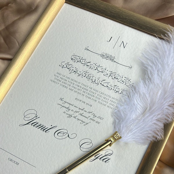 Certificado Nikkah A3 moderno, Contrato Nikkah islámico minimalista, Contrato de boda de matrimonio musulmán, Nikah Nama, Regalo de pareja personalizado