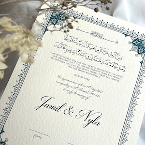 Luxus Nikkah Zertifikat Blau, Premium A4 Islamischer Hochzeitsvertrag, Nikkah Nama, Muslimische Heiratsurkunde, personalisiertes Geschenk, Nikah Geschenk