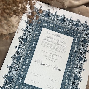 A4 Premium Nikkah Zertifikat Navy, Islamischer Hochzeitsvertrag, Nikkah Nama, Muslimische Heiratsurkunde, Hochzeitsgeschenk, Navy A4