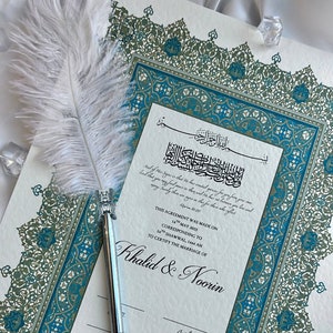 A3 Luxus Nikkah Zertifikat, Islamischer Premium A4 Hochzeitsvertrag, Nikkah Nama, Muslimische Heiratsurkunde, Personalisierter Name, Persisch Blau
