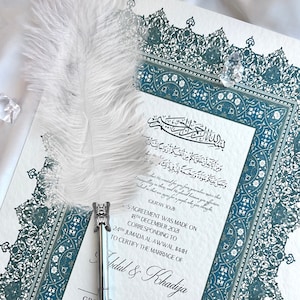 Certificato Nikkah di lusso A3, Contratto di matrimonio islamico premium, Nikkah Nama, Certificato di matrimonio musulmano, Nomi personalizzati, Versetto del Corano
