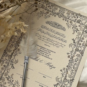 Luxus Blumen Nikkah Zertifikat, Islamischer Hochzeitsvertrag, Nikkah Nama, Muslimische Heiratsurkunde, Vintage Blumendruck, Blumenkranz A4