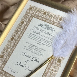 A3 Luxus Nikkah Zertifikat, Premium Islamischer Hochzeitsvertrag, Nikkah Nama, Muslimische Heiratsurkunde, Personalisierte Namen, Koran Vers