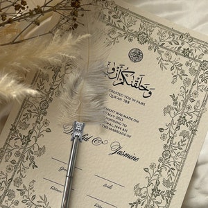 Nikkah Zertifikat Floral, Islamischer Hochzeitsvertrag, Nikkah Nama, Muslimische Heiratsurkunde, Vintage Blumendruck, Blumenblatt Olivgrün