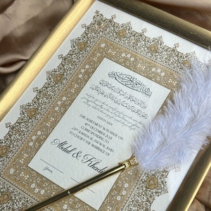 Certificato A3 di lusso Nikkah, contratto di matrimonio islamico premium, Nikkah Nama, certificato di matrimonio musulmano, nomi personalizzati, stampa A3 dorata