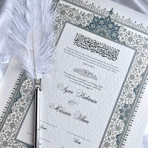 Nikkah Certificate, Premium A4 Islamic Wedding Contract, Nikkah Nama, Muslim Marriage Certificate, Personalised Names, Persian Blue and Grey