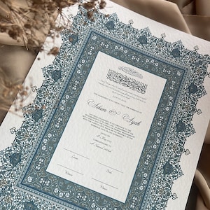 A3 Luxus Nikkah Zertifikat, Islamischer Premium A3 Hochzeitsvertrag, Nikkah Nama, Muslimische Heiratsurkunde, Personalisierte Namen, Koran Vers