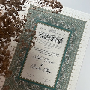 Premium Nikkah Zertifikat, Islamischer Nikkah Vertrag, Nikah Nama Geschenk, Muslimische Heiratsurkunde, personalisiertes Geschenk, Nikkah Ceremony Card