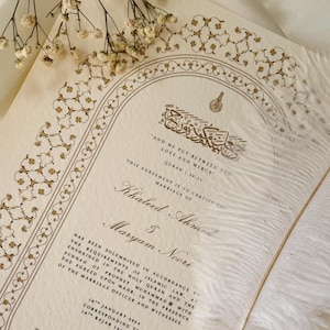 Certificado Nikkah, Certificado Nikah Dorado, Contrato de Boda A4, Contrato de Boda Islámico, Nikah Nama, Matrimonio Musulmán, Regalo Nikah de Lujo