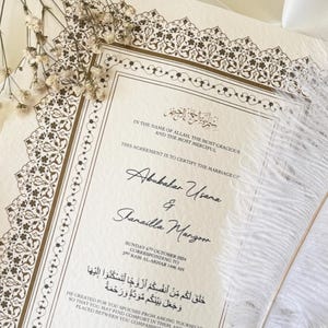Nikkah-Zertifikat, Gold A4 Islamischer Hochzeitsvertrag, Nikkah Nama, Muslimische Heiratsurkunde, Personalisierte Namen, Koran-Vers-Hochzeit