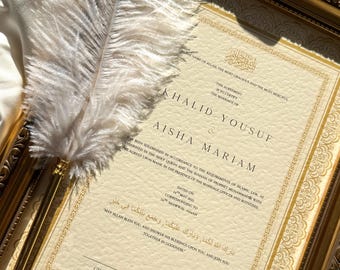 Luxury Nikah Certificate, Marriage Contract, Islamic Wedding Nikkah Nama, Vintage Gold Frame