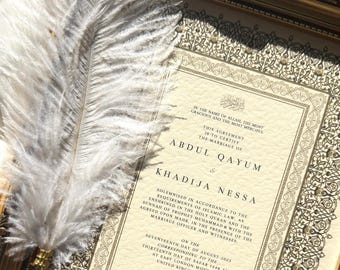 Luxury Nikah Certificate, Marriage Contract, Islamic Wedding Nikkah Nama, Vintage Gold Frame