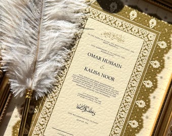 Gold Nikah Certificate, Luxury Marriage Contract, Personalised Islamic Wedding Nikkah Nama, Vintage Gold Frame
