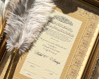 Nikah Certificate, Gold Vintage Frame, Islamic Marriage Certificate, Personalised Muslim Wedding Nikkah Nama, Keepsake Gift for the Couple