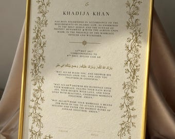 Islamic Wedding Gift, Personalized Nikah Certificate, Framed Muslim Marriage Certificate, Nikah Signing Set with Pen, Wedding Keepsake