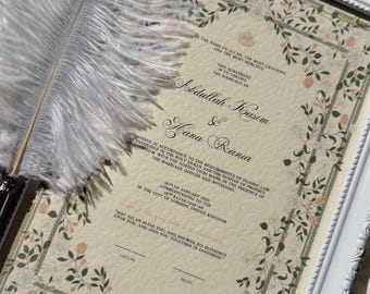 Floral Nikkah Contract, Muslim Marriage Nikah Certificate, Flower and Rose Design in Pastel Colours, Wedding Keepsake Gift for Couples