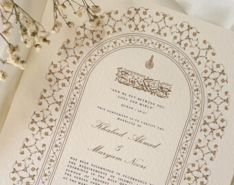 A3 Nikkah Certificate Gold Nikah Certificate, A3 Wedding Contract, Islamic Wedding Contract, Nikah Nama, Muslim Marriage, Luxury Nikah Gift