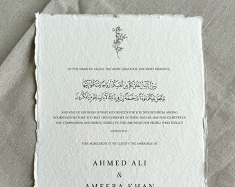 Certyfikat Nikah Premium, ręcznie robiony papier bawełniany, karta z ozdobnymi krawędziami, islamska nazwa Nikah, muzułmańska umowa małżeńska, spersonalizowany prezent ślubny