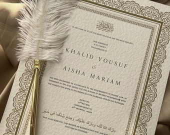 Personalised Islamic Wedding Nikah Certificate, Marriage Contract, Wedding Keepsake