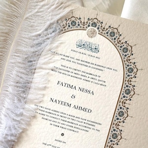 Oval Luxus Nikkah Zertifikat, Premium A4 Islamischer Hochzeitsvertrag, Nikah Nama, Muslimische Heiratsurkunde, personalisiertes Geschenk, Koran Vers