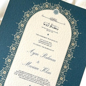Certificado Nikkah ovalado, certificado Nikah Nama premium, contrato de boda islámico, certificado de matrimonio musulmán A4, regalo islámico personalizado, azul verdoso
