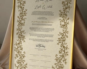 Personalised Nikah Certificate, Framed Islamic Marriage Certificate with Pen, Muslim Wedding Keepsake, Nikah Signing Set
