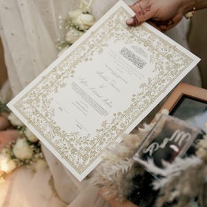 Floral Nikkah Certificate, Gold A4 Islamic Wedding Contract, Nikkah Nama, Muslim Marriage Certificate, Personalised Names, Quran Verse image 17
