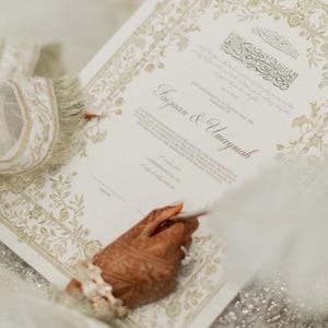 Luxus-Nikkah-Zertifikat, Islamischer Hochzeitsvertrag, Nikkah Nama, Muslimische Heiratsurkunde, Personalisierte Namen, Koran Vers, Floral Nikah Bild 17