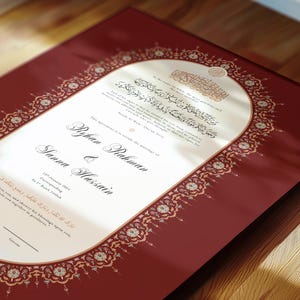 Luxus Nikkah Zertifikat, Islamischer Premium A4 Hochzeitsvertrag, Nikah Nama, Muslimische Heiratsurkunde, Personalisierte Namen, Koran Vers