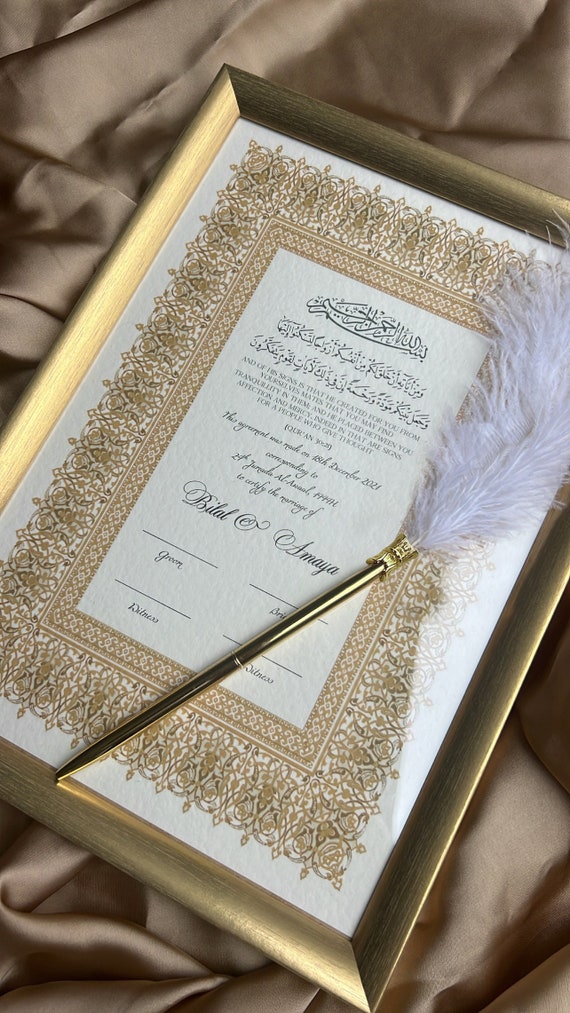 Luxury Nikkah Certificate, Premium A4 Islamic Wedding Contract, Nikkah Nama, Muslim Marriage Certificate, Personalised Names, Quran Verse