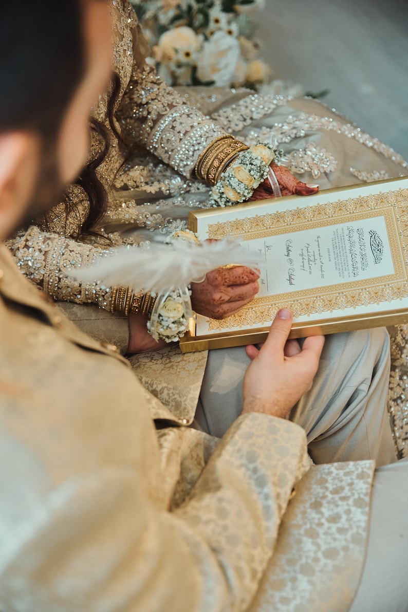 Certificat de luxe Nikkah, contrat de mariage islamique A4 premium, Nikkah Nama, certificat de mariage musulman, noms personnalisés, versets du Coran image 13