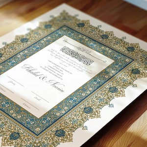 Floral Nikkah Zertifikat, Premium Islamischer Hochzeitsvertrag, Nikah Nama, Muslimische Heiratsurkunde, Personalisierte Namen, Nikah Vertrag