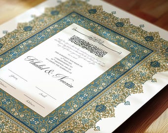 Certyfikat Nikkah Kwiatowy, Premium Islamska Umowa Ślubna, Nikah Nama, Muzułmański Certyfikat Małżeński, Spersonalizowane Nazwy, Umowa Nikah