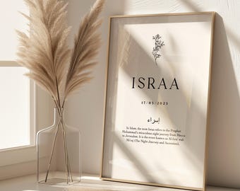 Personalised Islamic Name Print, Personalised Islamic Gift, Arabic Calligraphy, Islamic name and meaning, Protection Dua, Bedroom Wall Art