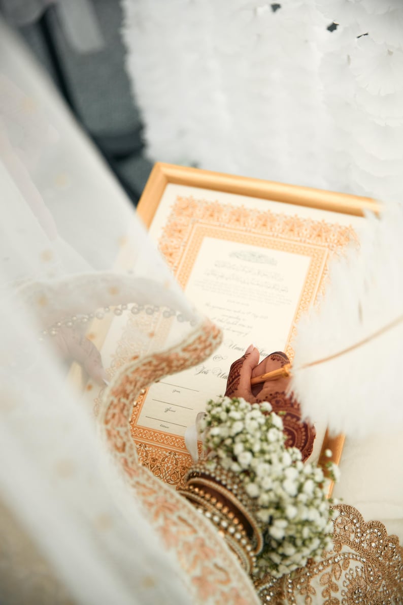 Certificat de luxe Nikkah, contrat de mariage islamique A4 premium, Nikkah Nama, certificat de mariage musulman, noms personnalisés, versets du Coran image 10
