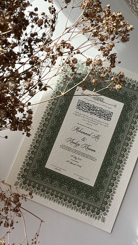 Nikkah Certificate, Wedding Contract Islamic, Nikkah Nama Gift, Nikkah Contract, Muslim Marriage, Personalised Gift, Nikkah Marriage Sign A4
