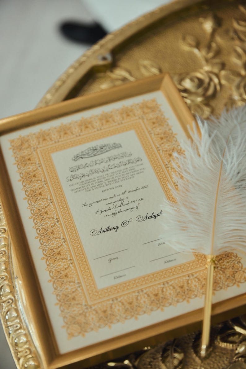 Certificat de luxe Nikkah, contrat de mariage islamique A4 premium, Nikkah Nama, certificat de mariage musulman, noms personnalisés, versets du Coran image 12