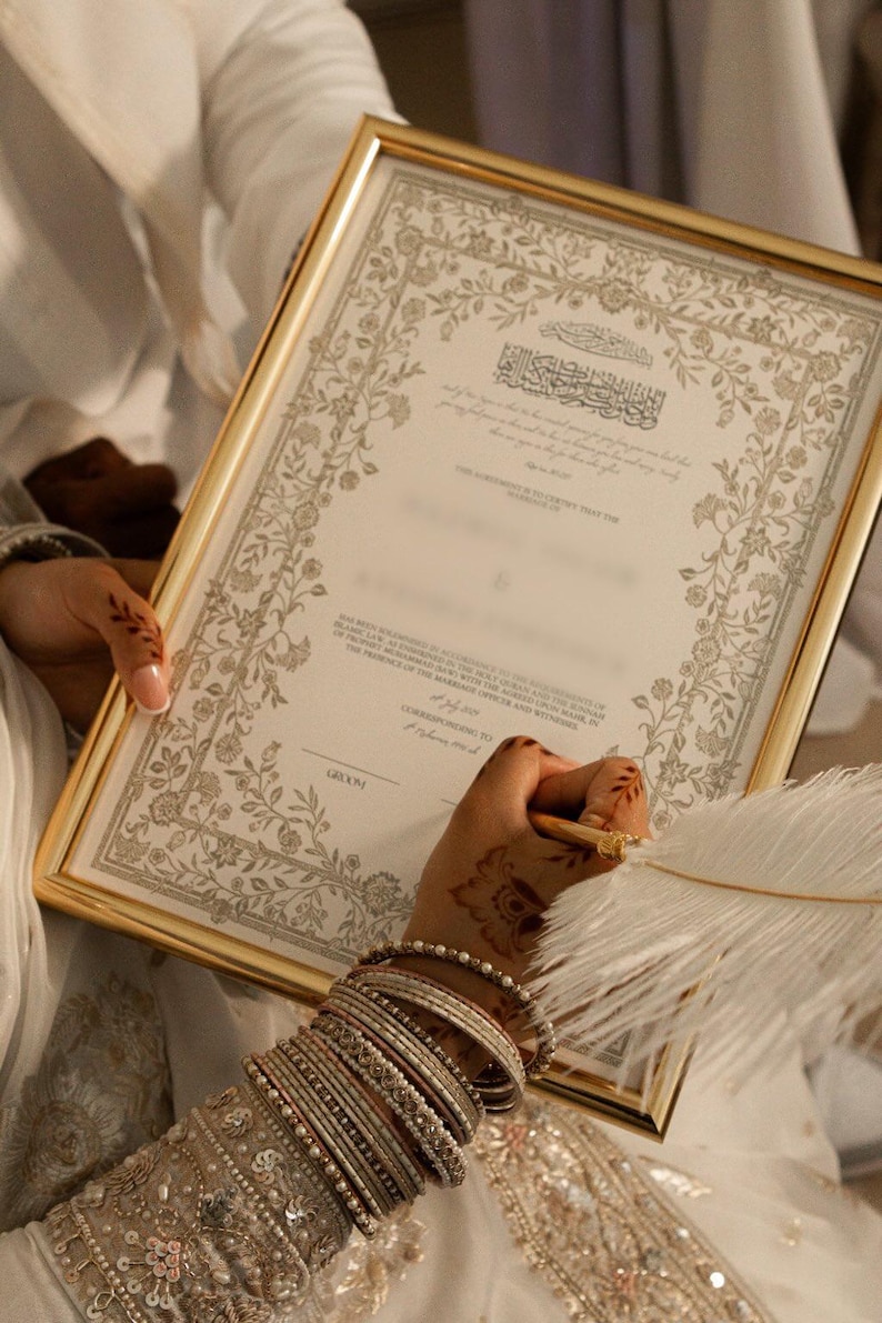 Floral Nikkah Certificate, Gold A4 Islamic Wedding Contract, Nikkah Nama, Muslim Marriage Certificate, Personalised Names, Quran Verse image 16