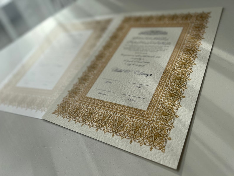 Luxury Nikkah Certificate, Premium A4 Islamic Wedding Contract, Nikkah Nama, Muslim Marriage Certificate, Personalised Names, Quran Verse image 5
